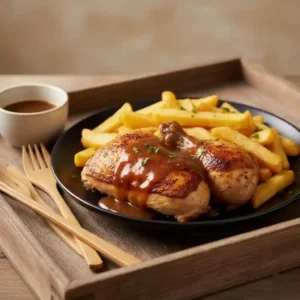 Roast Chicken in Gravy with Chips