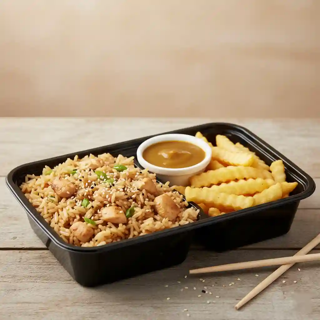 Chicken Fried Rice & Chips with Curry Sauce