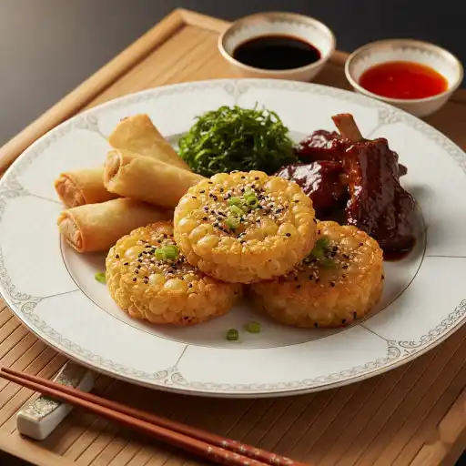 Dim Sum Combination (4x Sesame Prawn Toast, 4x Spring Rolls, Crispy Seaweed & Lamb Ribs)