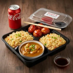 Feast A for 1 Person (Beef or Chicken Curry, Sweet & Sour Chicken Balls(5), Egg Fried Rice, Coke)